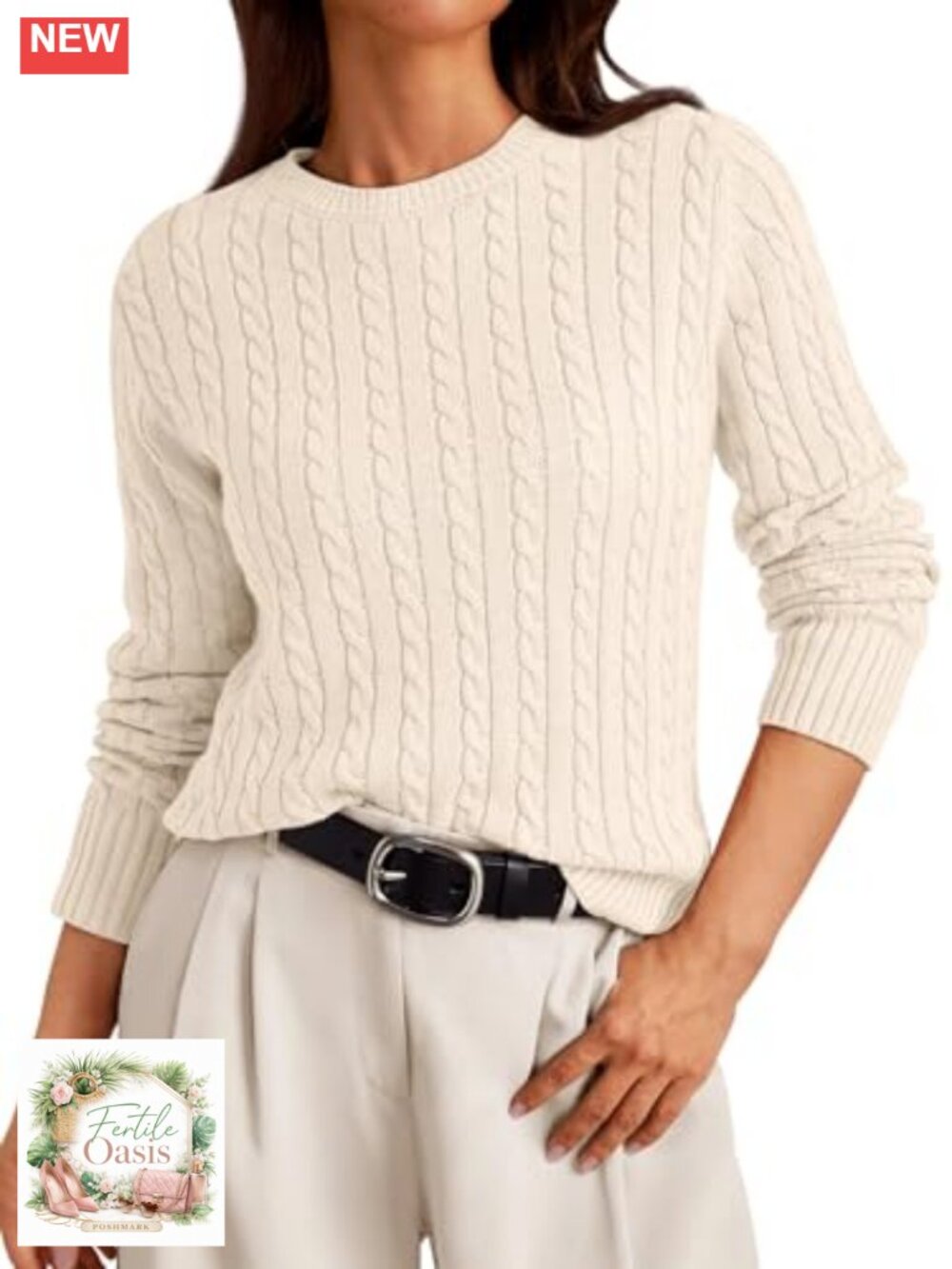 Women's Cable Knit Cotton Blend Pullover Sweater